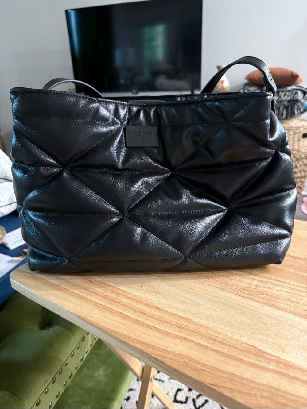 Tahari Black Quilted Shoulder Tote